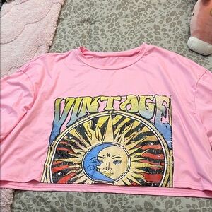 SHEIN Pink Vintage Sun Graphic Tee